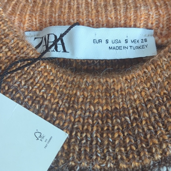 Zara NWT Fringed Cropped Striped Pullover Long Sleeve Sweater Orange - Picture 6 of 9
